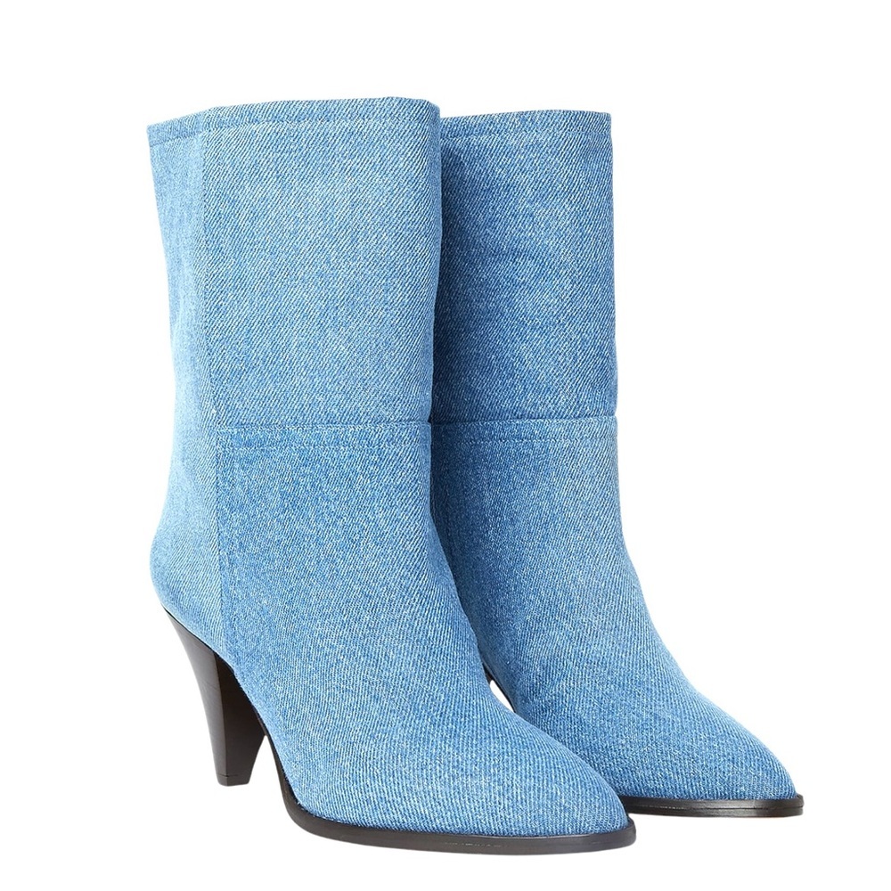 Isabel Marant Light Blue Denim Mid-Calf Heeled Boots
